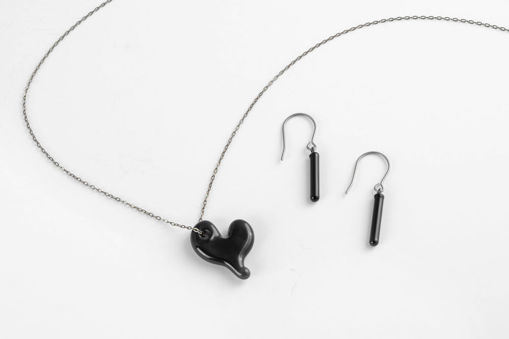 Black Heart Necklace or Earrings - Krista Bermeo