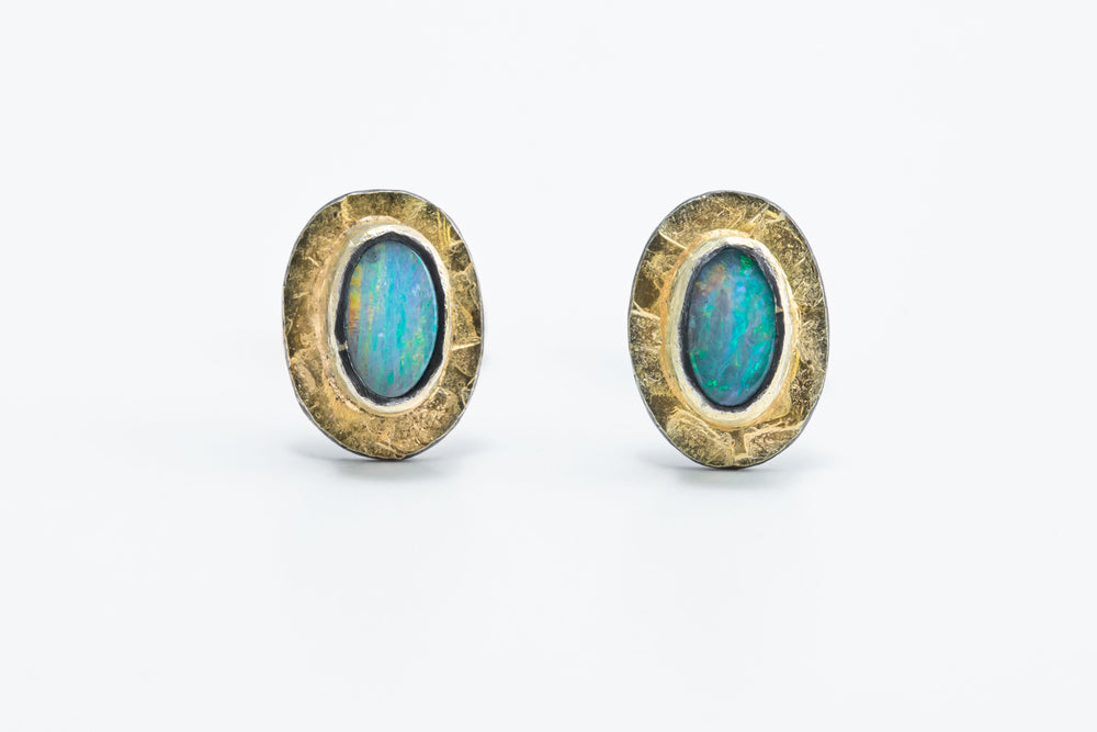 Oval Australian Opal Post Earrings - Heather Guidero