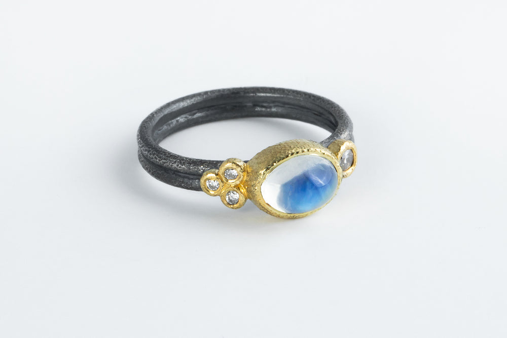 Moonstone & Lab Diamond Ring - Rona Fisher