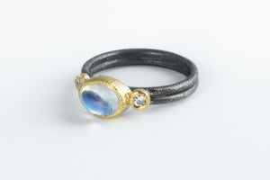 Moonstone & Lab Diamond Ring - Rona Fisher