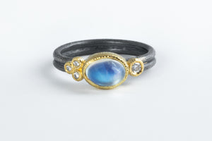 Moonstone & Lab Diamond Ring - Rona Fisher