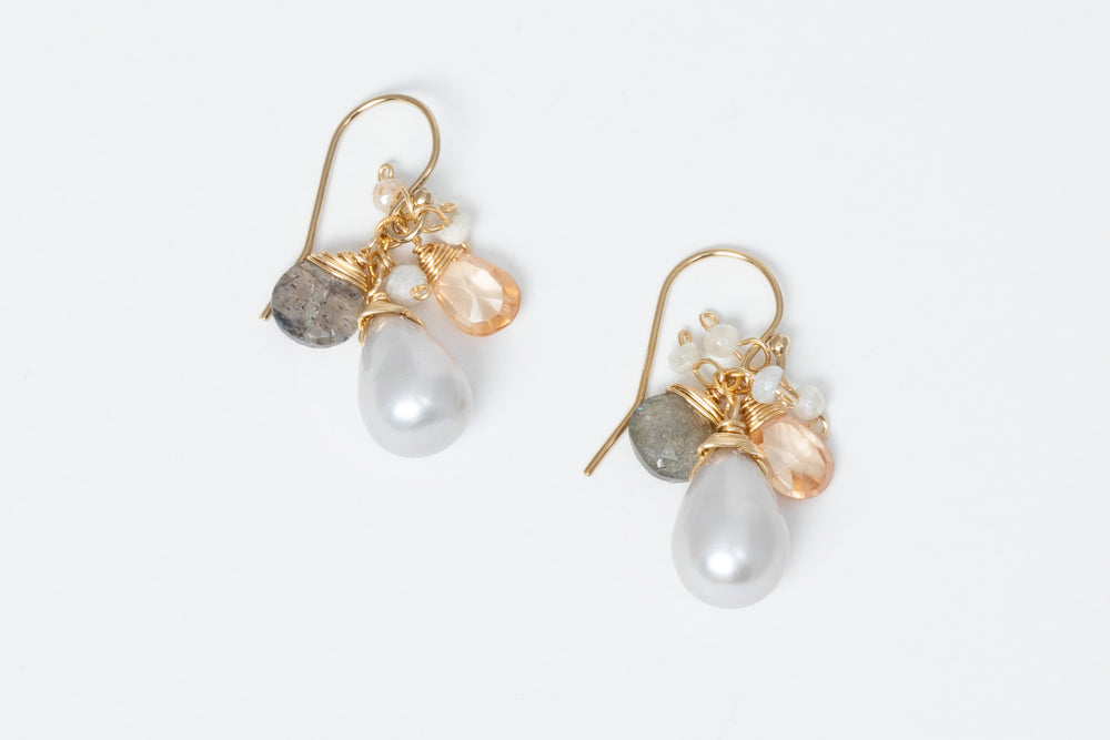 Grey & Peach Cluster Earrings - Michelle Pressler