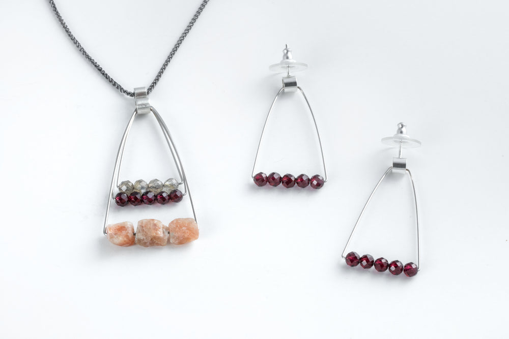 
            
                Load image into Gallery viewer, Swinging Triangle Earrings &amp;amp; Necklace - Ashka Dymel
            
        
