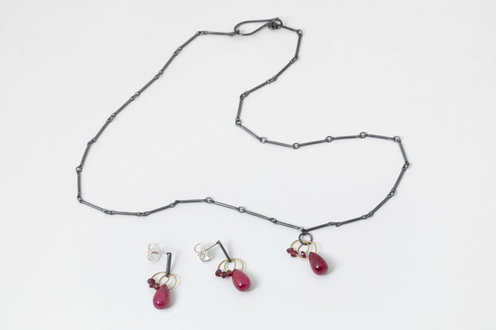 Ruby & Garnet Necklace & Earring  - Heather Guidero