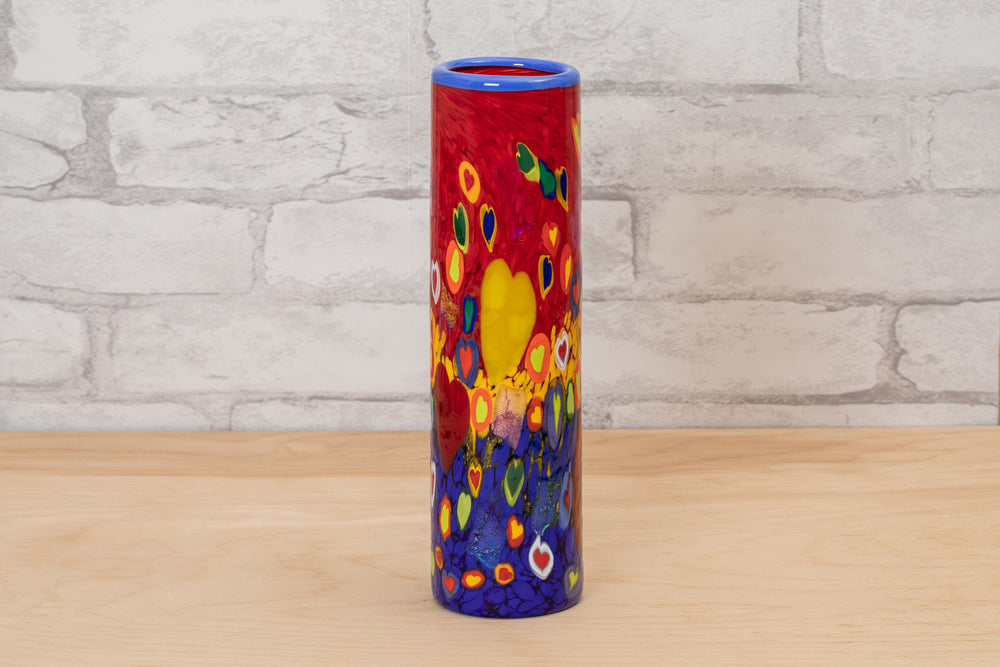 
            
                Load image into Gallery viewer, Multicolored Vase with Heart Pattern- Mad Art Glass
            
        
